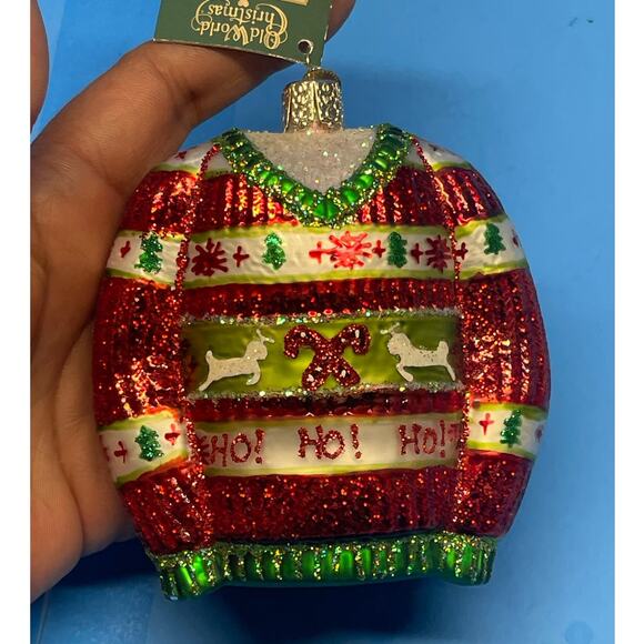 Old World Christmas Blown Glass Christmas Ornament, Festive Christmas Sweater - Picture 1 of 8